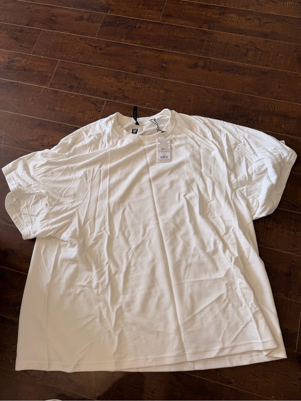 Jersey style ASRV White Men's Short-Sleeve Crew Neck Shirt with Mesh Shoulders